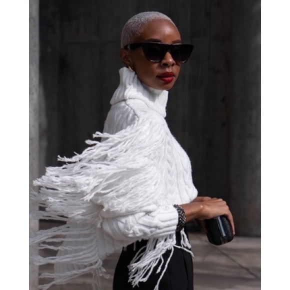 Ronny Kobo Maram Fringed Cableknit Turtleneck Sweater Women’s XL - Picture 4 of 11